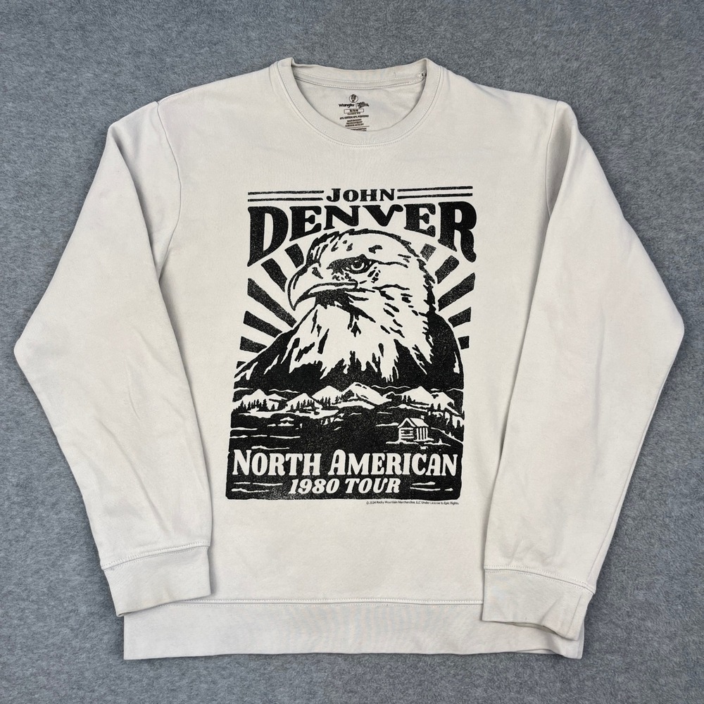 Wrangler Sweatshirt Mens M White John Denver North American 1980 Tour Graphic